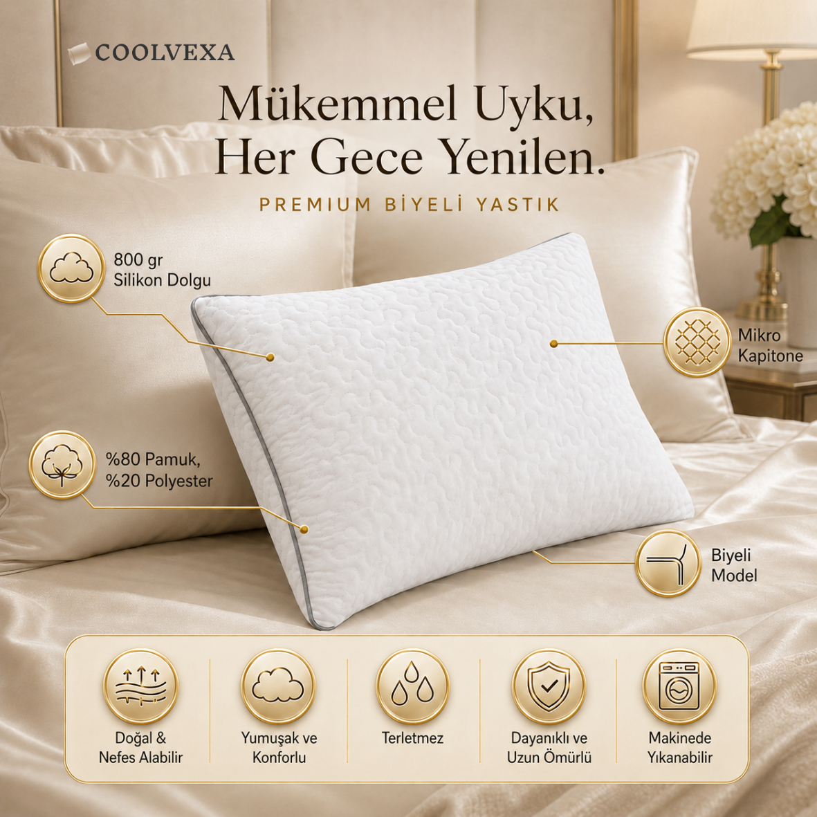 CoolVexa™ ErgoComfort: Boyun Destekli Otel Konforlu Yastık